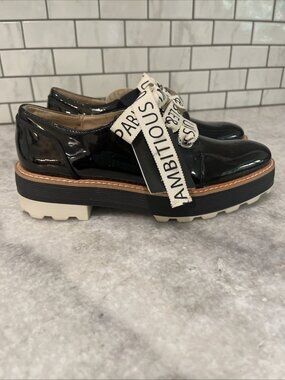 Zara Platform Loafers Shoes Womens 6 Black Patent Unstoppable Ambitiuous Lace Up